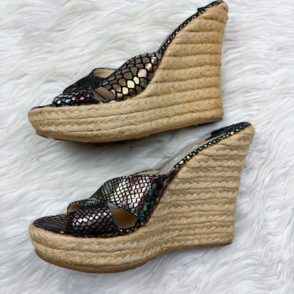 Jimmy Choo Phyllis Espadrille Wedge Heel Python Snakeskin Iridescent Metallic - Picture 8 of 13